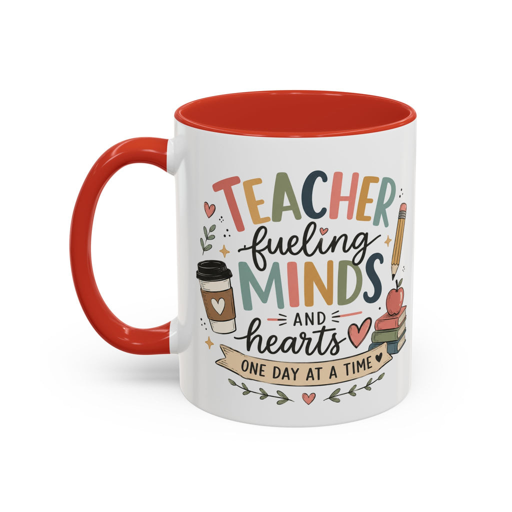 Teacher Fueling Minds & Hearts Mug | Color Accent Ceramic Mug