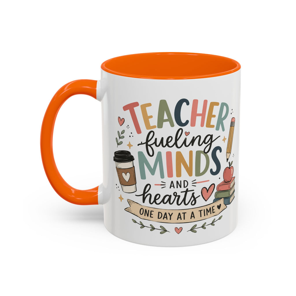Teacher Fueling Minds & Hearts Mug | Color Accent Ceramic Mug