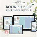Bookish Wallpaper Bundle | Blue Desktop, Tablet & Phone Wallpapers | Book Lover Digital Backgrounds | Instant Download