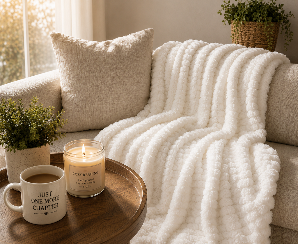 Chunky Plush Reading Blanket | Ultra-Soft Cozy Throw for Book Lovers