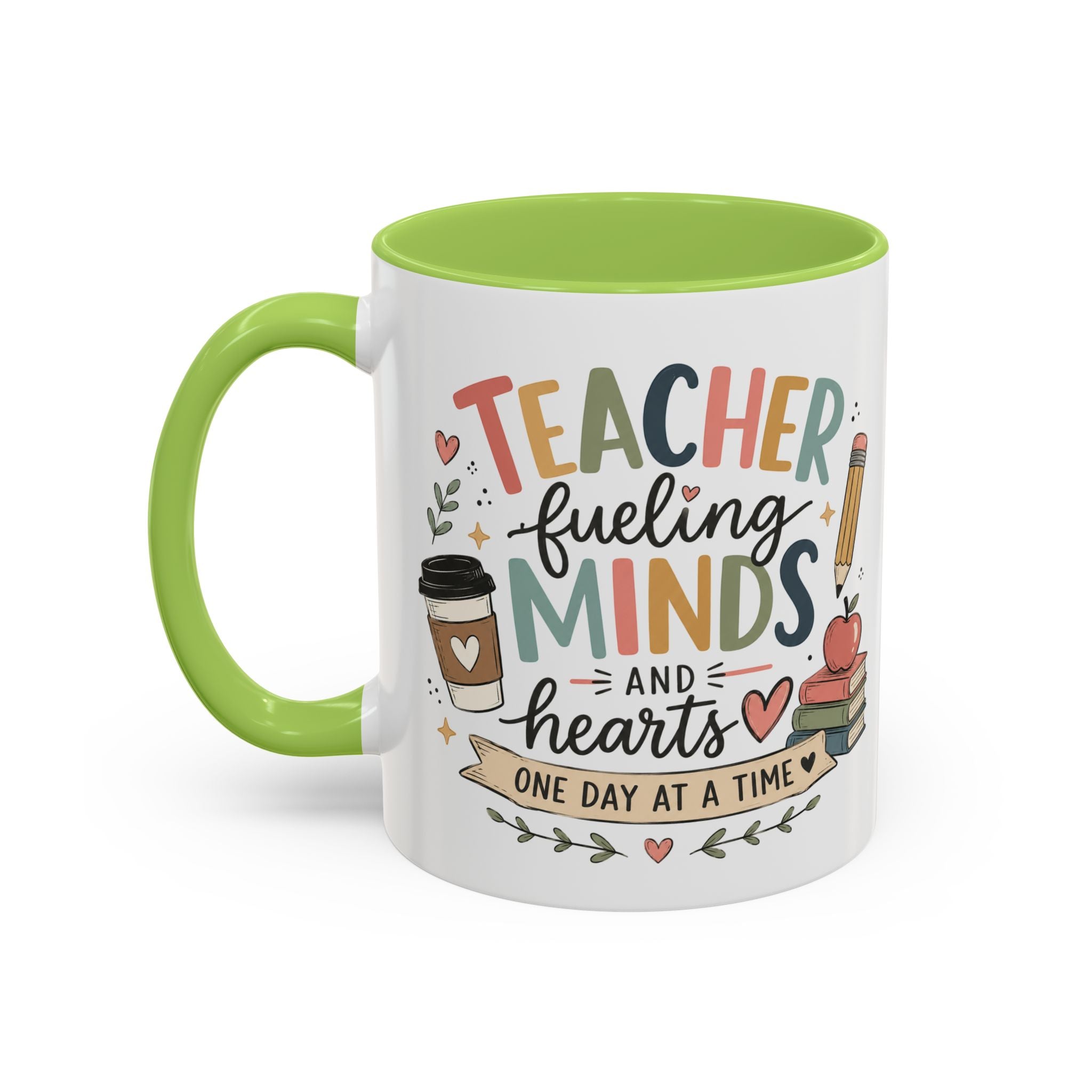 Teacher Fueling Minds & Hearts Mug | Color Accent Ceramic Mug