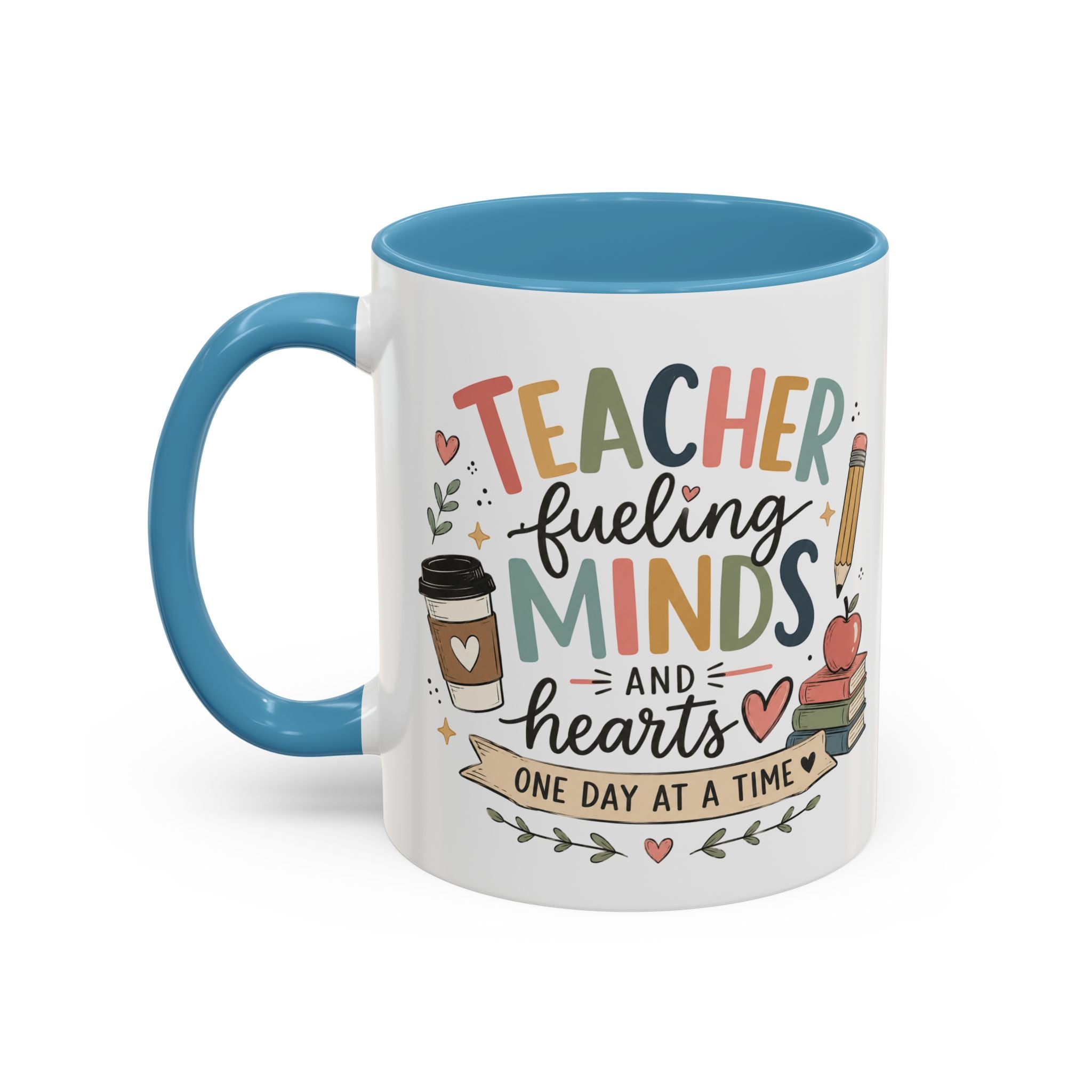 Teacher Fueling Minds & Hearts Mug | Color Accent Ceramic Mug