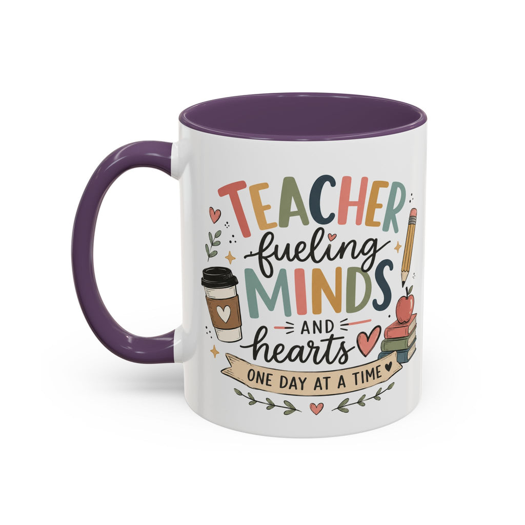 Teacher Fueling Minds & Hearts Mug | Color Accent Ceramic Mug