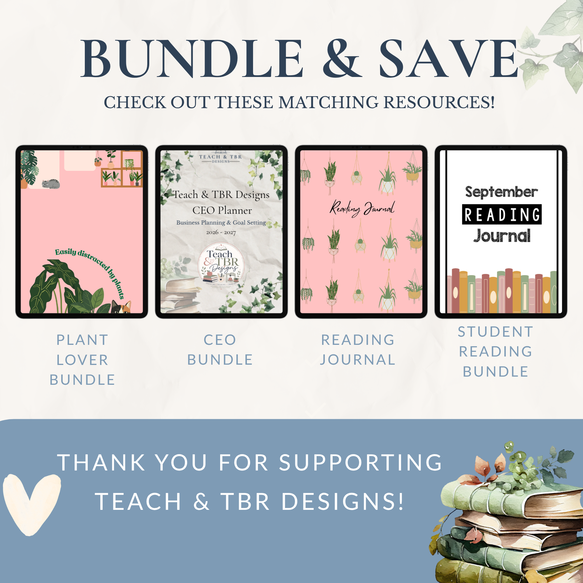 Bookish Wallpaper Bundle | Blue Desktop, Tablet & Phone Wallpapers | Book Lover Digital Backgrounds | Instant Download