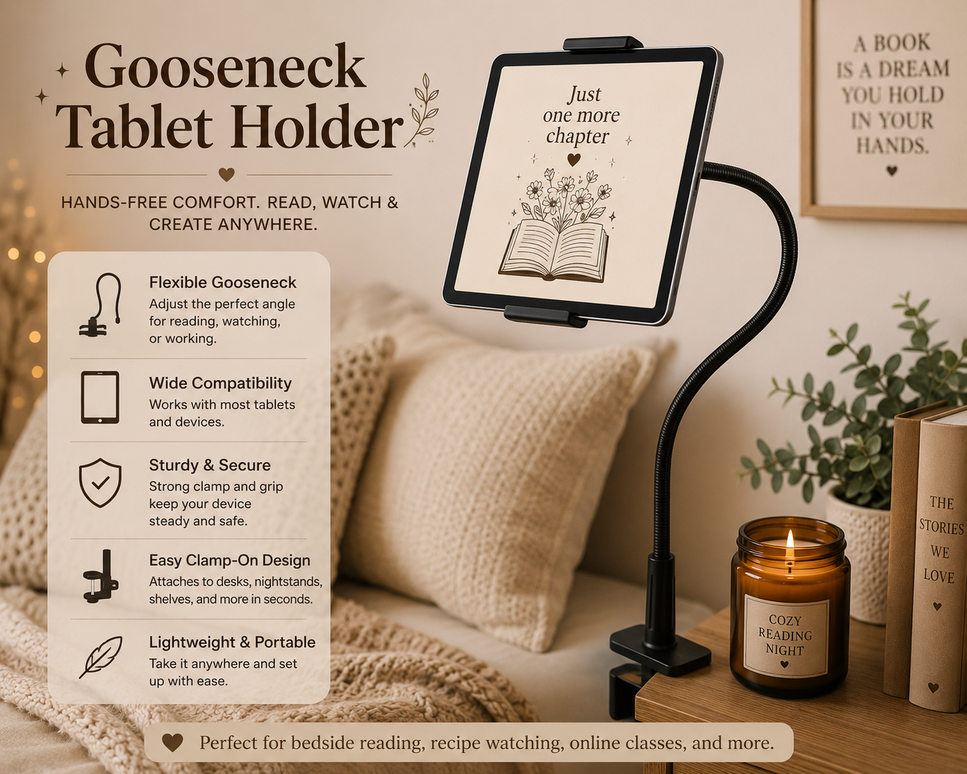 CozyFlex™ Gooseneck Tablet & Kindle Holder