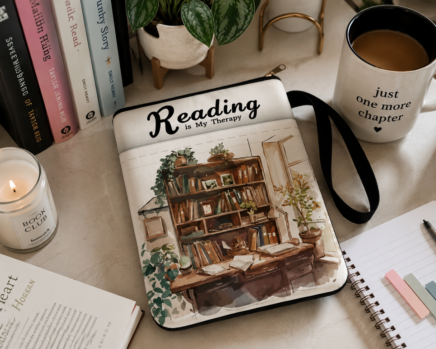 Cozy Bookshelf Book Sleeve with Zipper | Waterproof Book Protector Case for Paperbacks & Reading Journals