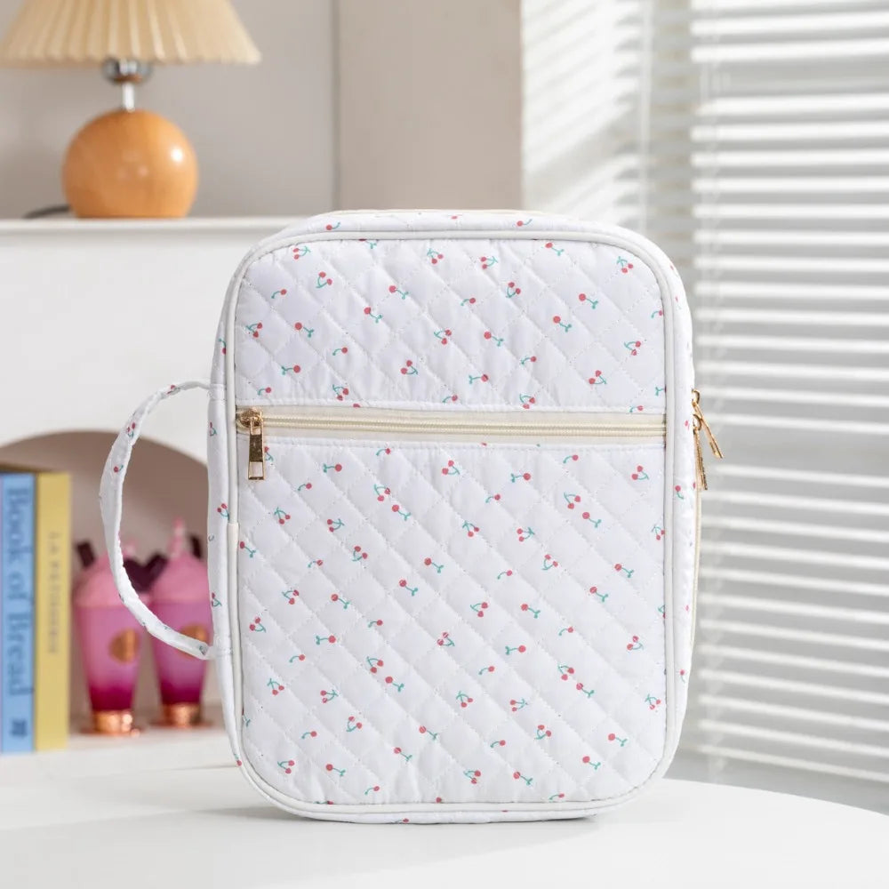 Quilted Floral Book Sleeve with Zipper | Padded Book Protector Case for Readers & Book Lovers
