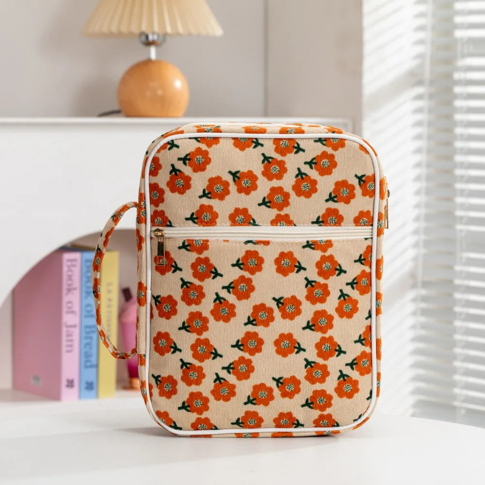 Quilted Floral Book Sleeve with Zipper | Padded Book Protector Case for Readers & Book Lovers
