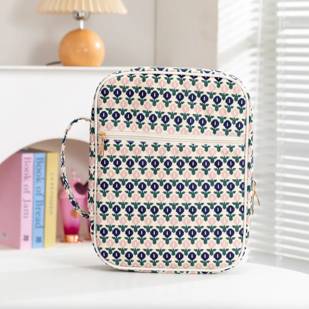 Quilted Floral Book Sleeve with Zipper | Padded Book Protector Case for Readers & Book Lovers