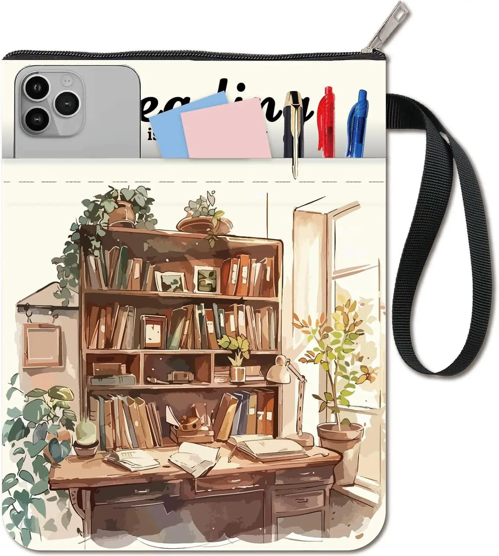 Cozy Bookshelf Book Sleeve with Zipper | Waterproof Book Protector Case for Paperbacks & Reading Journals