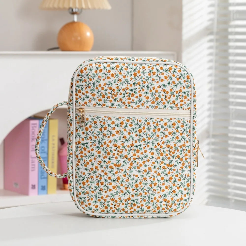 Quilted Floral Book Sleeve with Zipper | Padded Book Protector Case for Readers & Book Lovers