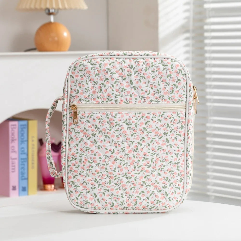 Quilted Floral Book Sleeve with Zipper | Padded Book Protector Case for Readers & Book Lovers