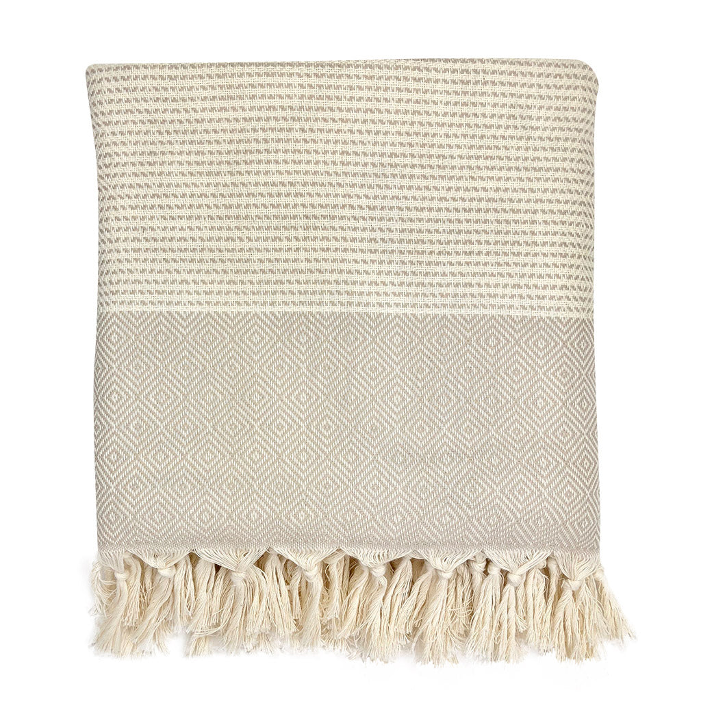Diamond Stripe Turkish Throw Blanket | Cozy Reading Blanket | Neutral Home Décor | Gift for Book Lovers