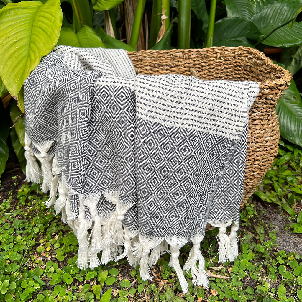 Diamond Stripe Turkish Throw Blanket | Cozy Reading Blanket | Neutral Home Décor | Gift for Book Lovers
