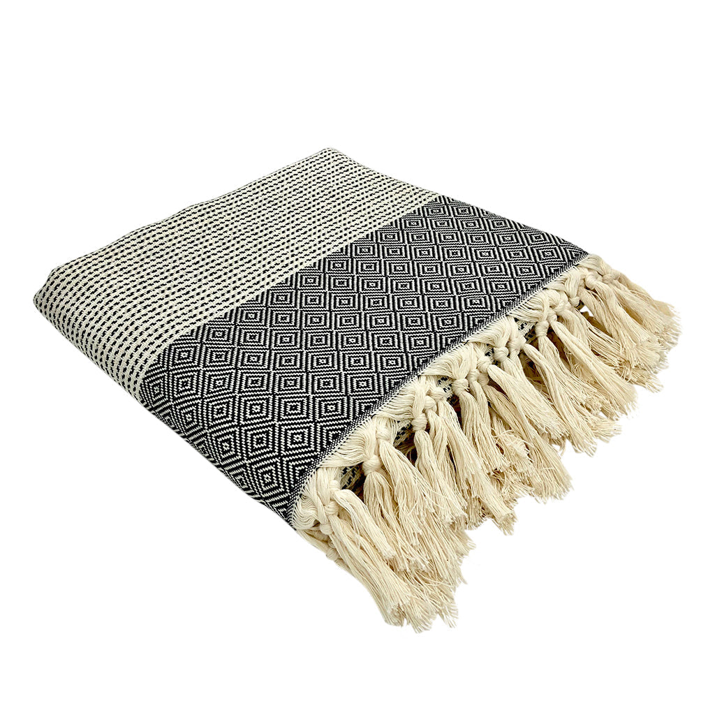 Diamond Stripe Turkish Throw Blanket | Cozy Reading Blanket | Neutral Home Décor | Gift for Book Lovers
