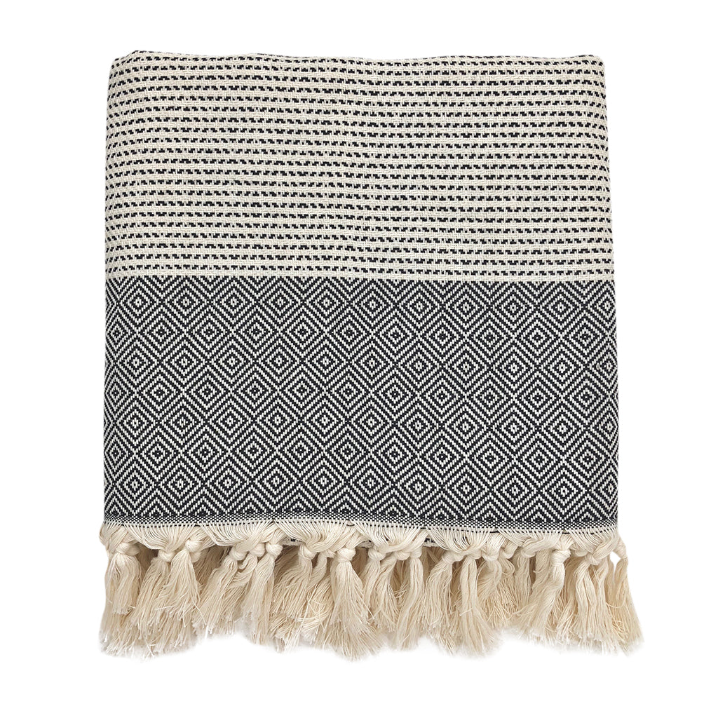 Diamond Stripe Turkish Throw Blanket | Cozy Reading Blanket | Neutral Home Décor | Gift for Book Lovers