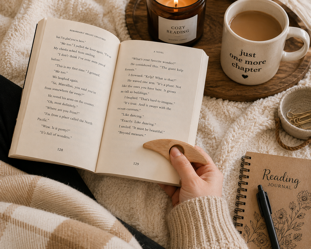 Wooden Thumb Book Holder | One-Handed Page Holder for Comfortable Reading | Book Lover Reading Accessory