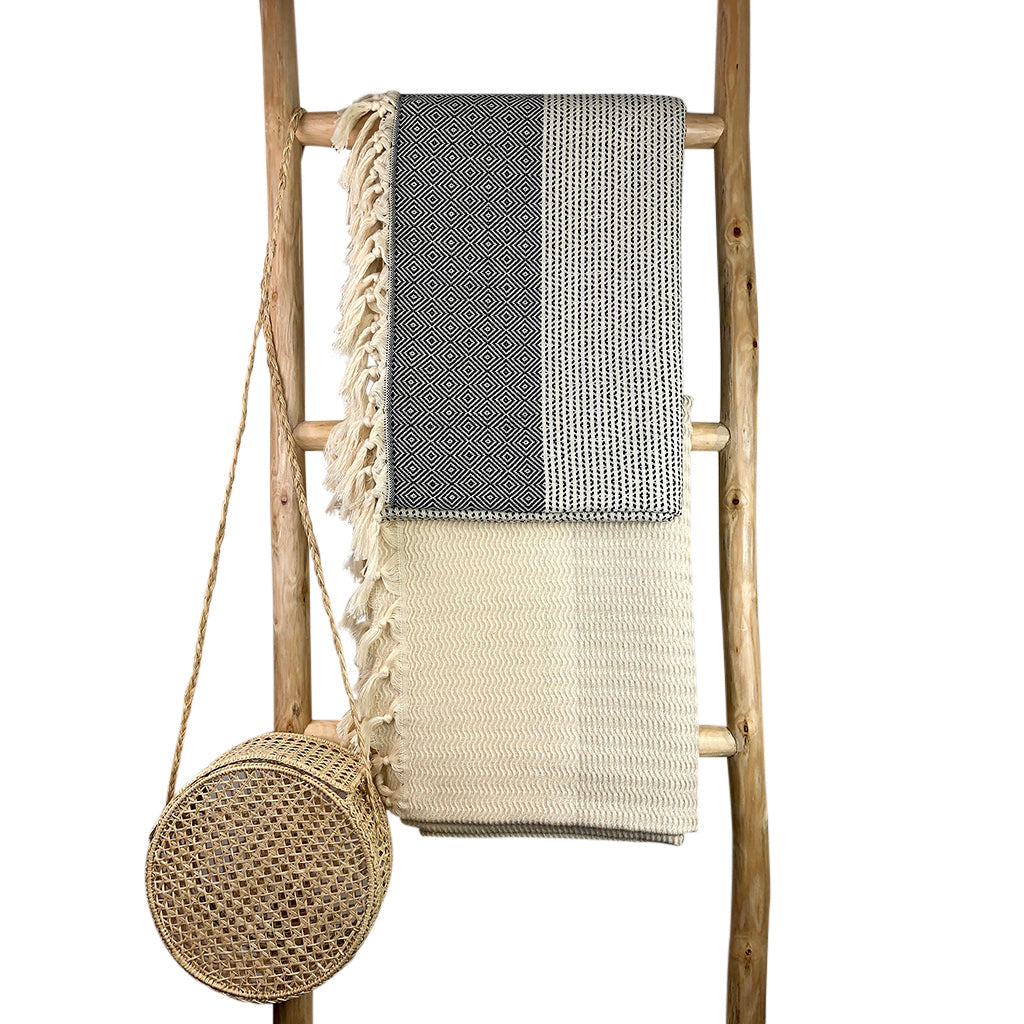 Diamond Stripe Turkish Throw Blanket | Cozy Reading Blanket | Neutral Home Décor | Gift for Book Lovers